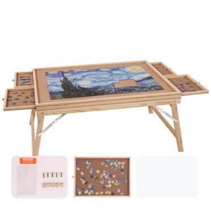 VEVOR opvouwbare puzzeltafel puzzelbord 1500 stukjes, puzzelezel grenen draagbare puzzeltafel, puzzelbord met 4 uitschuifbare laden, puzzelplezier voor volwassenen en kinderen