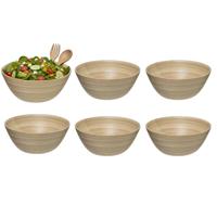 5Five Sla en serveer kommetjes - 6x - schaaltjes - bamboe hout - D17 x H7 cm - ontbijt - keuken
