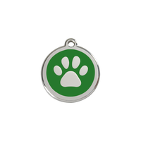 Paw Print Green roestvrijstalen hondenpenning small/klein dia. 2 cm - RedDingo