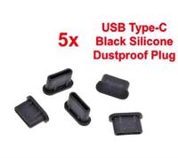 5* Siliconen anti-stof pluggen voor USB Type-C Port, kleur Zwart* 5* Siliconen anti-stof pluggen voor USB Type-C Port, kleur Zwart*