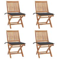 Tuinstoelen 4 st inklapbaar met kussens massief teakhout