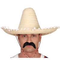 Mexicaan Carnaval verkleed set - Grote sombrero hoed naturel - met plaksnor - heren