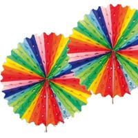 Decoratie waaier van papier - 5x - Honeycomb - regenboog - Dia 45 cm - Feest versiering