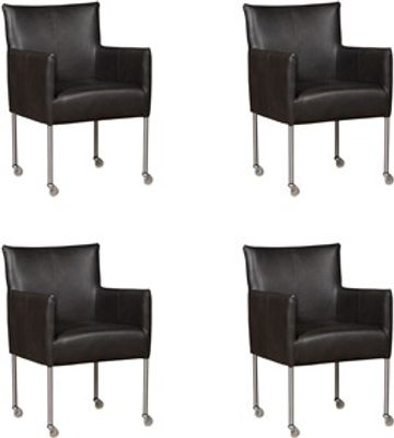 Set van 4 Donkergrijze leren moderne kuipstoel Desire - poot rond rvs met wiel - Granada leer Graphite (donkergrijs leer)