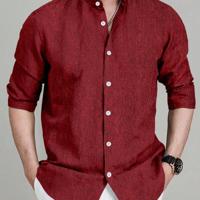 Bon&Bon Men's Stand Collar Long Sleeve Shirt - Dark Grey Casual Top Burgundy / XXL