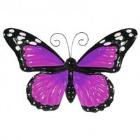 Wanddecoratie metalen vlinder met bewegende vleugels paars