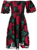 Marchesa Notte robe mi-longue Claude à fleurs appliquées - Noir