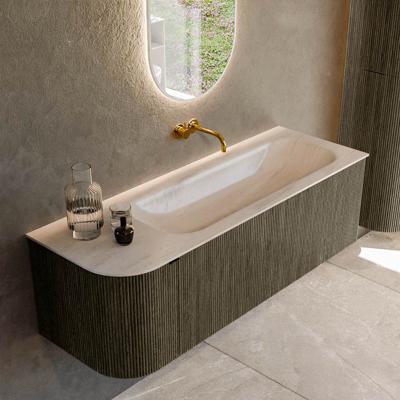 Badmeubel Mondiaz Kurve-Dlux | 135 cm | Meubelkleur Shadow | Wastafelkleur Meli | Solid surface | Wasbak rechter zijde spoelbak | Zonder kraangat(en)