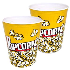 Popcorn bak - 2x - geel/wit - kunststof - D24 cm - 6 liter - herbruikbaar