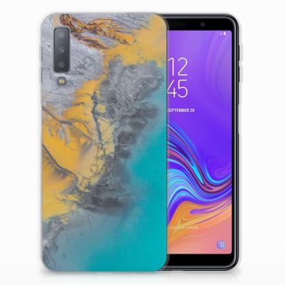 Samsung Galaxy A7 (2018) | TPU | Siliconen hoesje | Marble Blue Gold