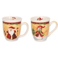 Set van 2x stuks kerstmokken sneeuwpop met rode muts en kerstman met kerstsok 11 cm