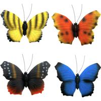 3D vlinders muur/tuin decoratie - Polyresin - set van 4 - 10 x 12 x 1.5 cm