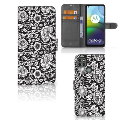 Motorola Moto G9 Power Hoesje Black Flowers Motorola Moto G9 Power Hoesje Black Flowers