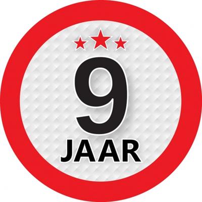 9 jaar leeftijd sticker - rond - Dia 9 cm - 9 jaar verjaardag - jubileum - leeftijd versiering