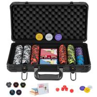 14g Texas Hold'em Poker Chips Set 300 Chips met Aluminium Case Kaartspel Dealer Chips en Dobbelstenen Inbegrepen voor Casino Reizen
