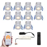 Set van 10 Milano Smart LED Mini Inbouwspots - Veranda spots - 12V 3W 200lm - Dimbaar - Wifi & Bluetooth - 2700K - IP65 waterdicht - RVS