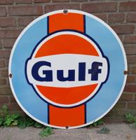 Gulf Logo Zwaar Emaille Bord - Ø76cm - Vintage