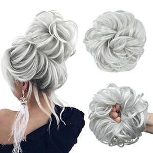 rommelig broodje grote scrunchies golvend krullend synthetisch zilvergrijs paardenstaart hair extensions dikke opgestoken haarstukken voor vrouwen meisjes kinderen Lightinthebox