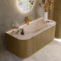 Badmeubel Mondiaz Kurve-Dlux | 110 cm | Meubelkleur Dusk | Wastafelkleur Nata | Solid surface | Wasbak midden spoelbak | 1 kraangat