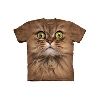 Kinder T-shirt bruine kat met groene ogen 164-176 (XL)  - - thumbnail