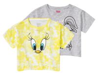 2 kinderen T-shirts (122/128, Looney Tunes wit/grijs)