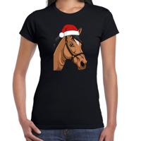 Kerst T-shirt voor dames - paard met kerstmuts - zwart - Kerstfeest Kerst T-shirt voor dames - paard met kerstmuts - zwart - Kerstfeest