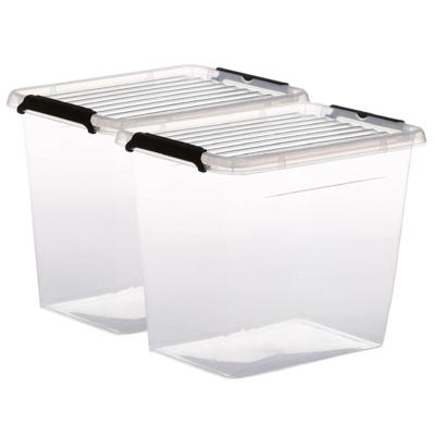 5Five opberg kist met deksel - 2x - Clip Box - 3 liter - 19 x 15 x 17 cm - kunststof - transparant