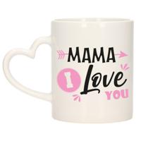 Bellatio Decorations Cadeau koffie/thee mok voor mama - roze - love - hartjes oor - Moederdag - feest mokken - thumbnail