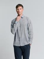 No- Excess Shirt Verical Big Stripes With Linen Overhemd 136 Indigo Blue