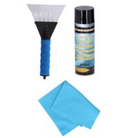 Autoramen IJskrabber soft grip 25 cm met ruitenontdooi spray en anti-condens doek - thumbnail