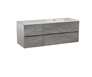 Storke Edge zwevend badmeubel 140 x 52 cm beton donkergrijs met Diva asymmetrisch rechtse wastafel in glanzend composiet marmer