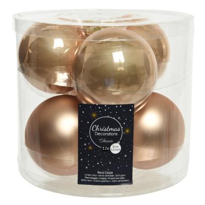 Kerstballen - 12x st - toffee bruin - 8 cm - glas - kerstversiering