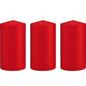 Cilinderkaars/stompkaars - 3x - rood - 8 x 15 cm - 69 branduren