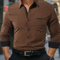 Bon&Bon Men's Dark Grey Long Sleeve Pocket Casual Shirt | Regular Fit Mocha Brown / XL