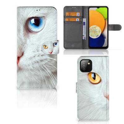 Samsung Galaxy A03 | Telefoonhoesje | Met pasjeshouder | Witte Kat