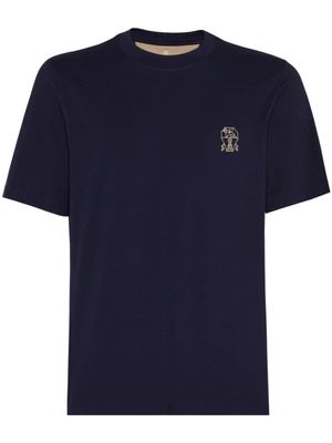 Brunello Cucinelli t-shirt en coton à logo brodé - Bleu