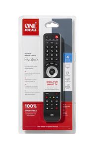 One For All Evolve 4 afstandsbediening IR Draadloos Audio, DTT, DVD/Blu-ray, Game console, Home cinema-systeem, IPTV, Projectorbevestiging, SAT, STB, TNT, TV, TV set-topbox Drukknopen