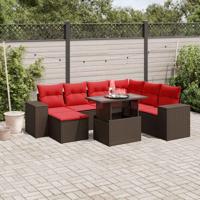 8-delige tuinbankset met kussens, bruin polyrotan