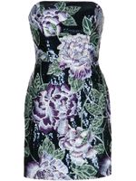 Marchesa Notte robe-bustier à fleurs brodées - Bleu