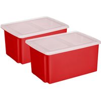 Sunware 2x opslagbox kunststof 51 liter rood 59 x 39 x 29 cm met deksel - Opbergbox