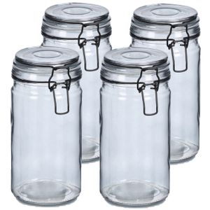 Voorraadpotten/bewaarpotten - 4x - 750 ml - grijs - glas - beugelsluiting - D10 x H15 cm