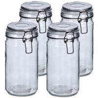 Voorraadpotten/bewaarpotten - 4x - 750 ml - grijs - glas - beugelsluiting - D10 x H15 cm - thumbnail