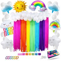 Fissaly® 79 Stuks Regenboog Wolken Decoratie Set – Feest Versiering met Ballonnen & Slingers – Feestdecoratie - thumbnail