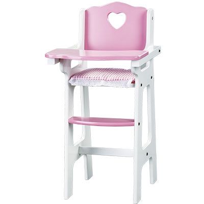 Houten hoge poppenstoel wit roze hart met kussentje Houten hoge poppenstoel wit roze hart met kussentje