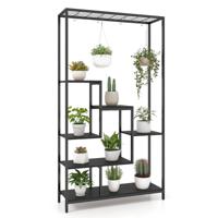 Metalen Plantenrek 6 Etages 180 cm met 10 S-Haken en Roosterplank Bloemenstandaard Bloementrap voor Balkon Woonkamer Zwart