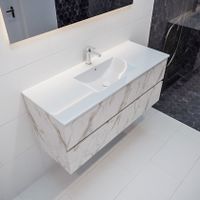 Mondiaz Vica Denia badmeubel wit carrara mat 120 cm 2 lades keramiek enkele spoelbak midden 1 kraangat