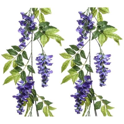 Blauwe regen/wisteria kunsttak kunstplanten slinger - 2x - 150 cm