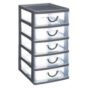 Ladeblokje/bureau organizer 5x lades - grijs/transparant - L12 x B15 x H25 cm - kunststof