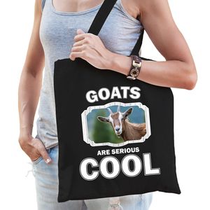 Katoenen tasje goats are serious cool zwart - geiten/ geit cadeau tas - Feest Boodschappentassen
