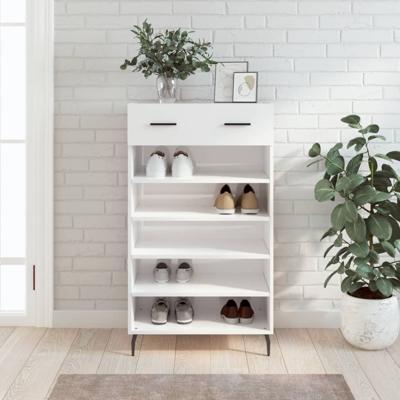 Schoenenkast 60x35x105 cm bewerkt hout hoogglans wit